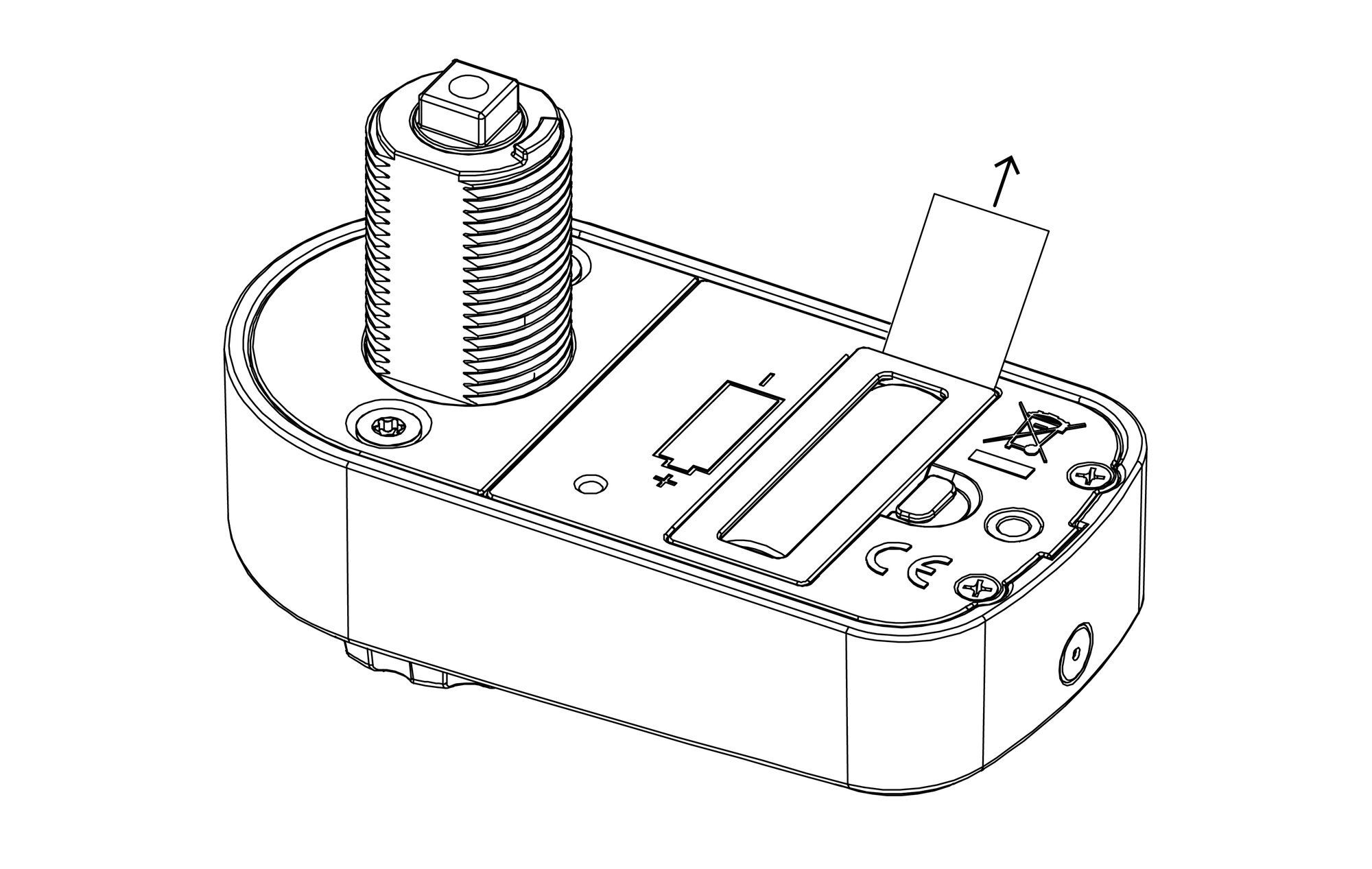 Skizze, auf der zu sehen ist, wie die Kunststofflasche an der Batterie am Flexlock Visible entfernt wird