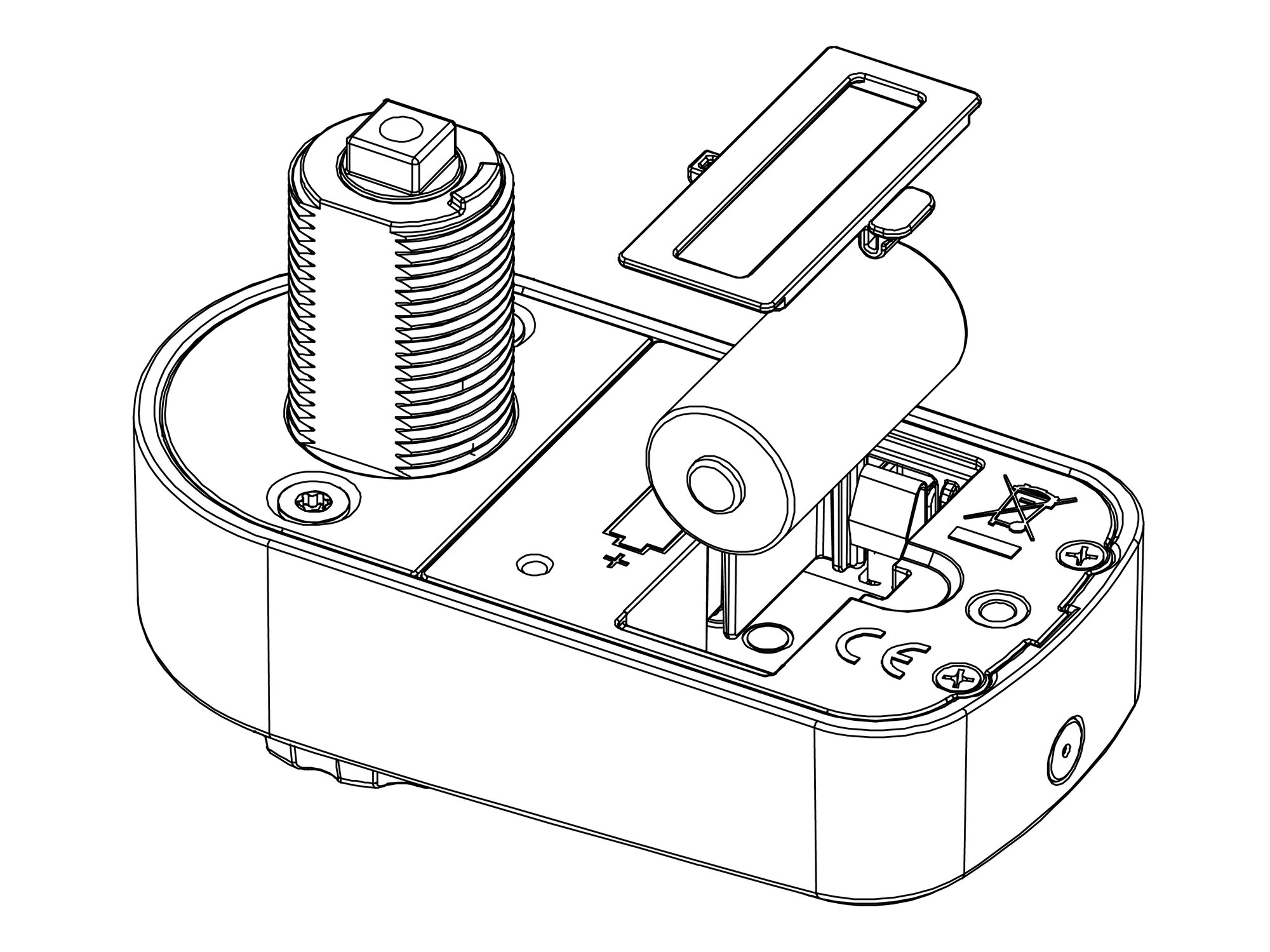 Skizze, auf der das Einsetzen der Batterie im Flexlock Visible-Schloss gezeigt wird